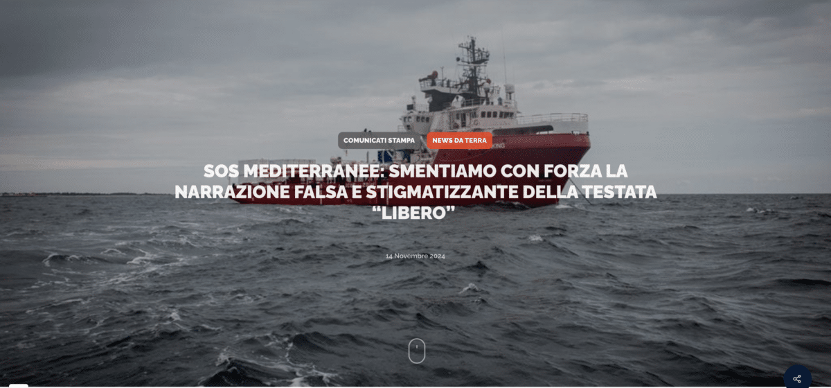 Libero spara su Sos Mediterranee e la ong risponde per le rime